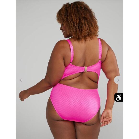 Hot Pink Textured One Piece Swimsuit with Underwire 2X (FTF) - Picture 4 of 12